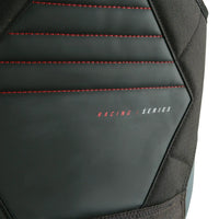 Détail du harnais de trapèze Pro Racing Harness avec finition Racing Series et couture rouge.