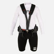 Harnais de trapèze Pro Racing Harness affiché sur un mannequin, montrant sa conception ergonomique et robuste.