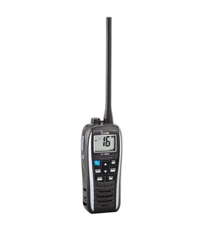 HF Portable ICOM IC-M25EURO 5W - IPX7 marine VHF radio with LCD screen and floating design.