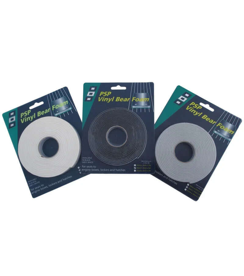 Joint mousse vinyl 19mm x 3mm x 3mm en rouleaux de différentes couleurs sur emballages PSP.