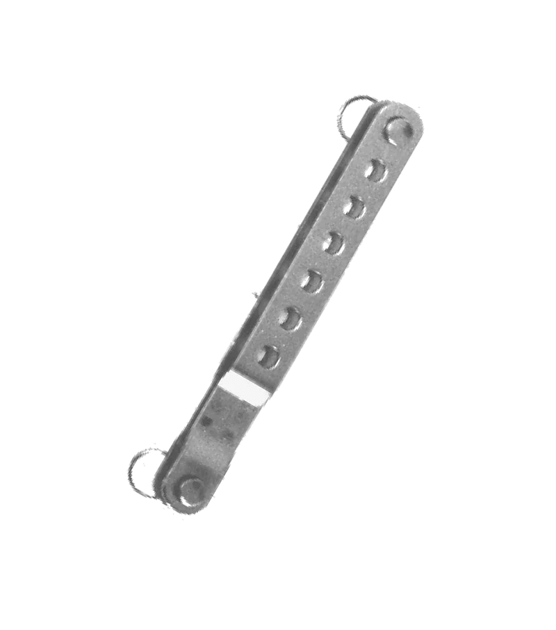 Latte ridoir inox double 7+1 trous pour hauban, dimensions 135mm, plage de réglage 7X13mm, axe Ø6mm.