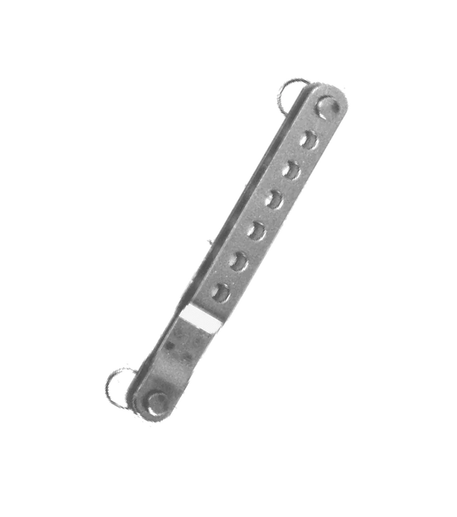 Latte ridoir inox double 7+1 trous pour hauban, dimensions 135mm, plage de réglage 7X13mm, axe Ø6mm.