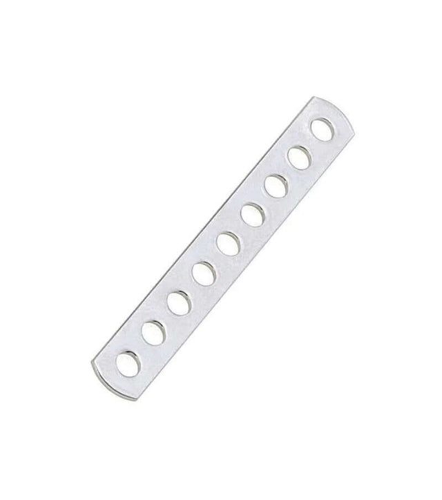 Latte ridoir simple en inox haute résistance, dimensions 14x100 mm, 8 trous pour fixation.