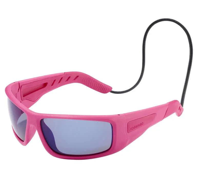 Lunettes GUST EVO POLARIZED Junior rose avec verres polarisés et cordon de maintien.