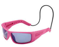 Lunettes GUST EVO POLARIZED Junior rose avec verres polarisés et cordon de maintien.