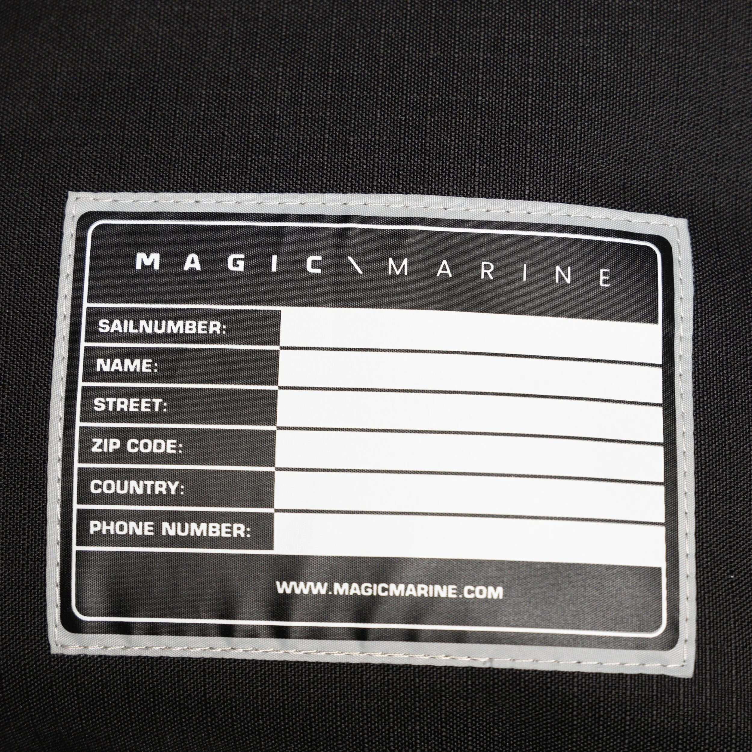 Étiquette de sac multifonctions pour safrans, dérives, foils avec informations personnalisables.