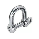 Manille 6 mm en acier inoxydable poli, conçue pour une utilisation marine avec résistance et orientation perpendiculaire.