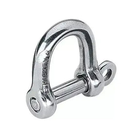 Manille 6 mm en acier inoxydable poli, conçue pour une utilisation marine avec résistance et orientation perpendiculaire.