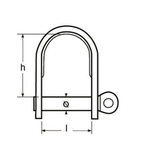 Manille imperdable Ø5mm - 14/40mm + anneau Ø12, illustration technique avec dimensions h et l.