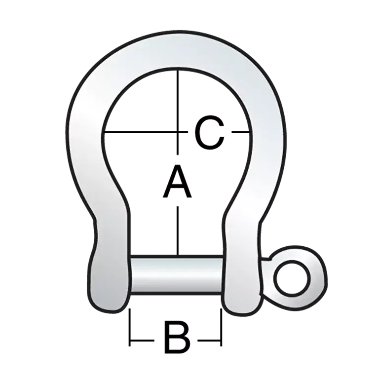 Manille lyre 4 mm en acier inoxydable avec finition polie, designed for durability and heavy load capacity.
