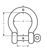 Schéma technique de la Manille lyre inox pleine - Inox A4 4mm avec dimensions L1 et L2.
