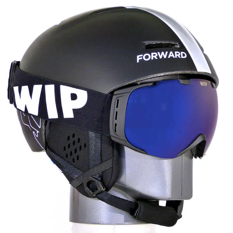 Masque FLYING MASK 2.0 avec verre sphérique et protection UV sur un casque noir.