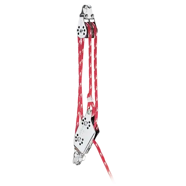 Micro Block violon 22 mm avec cordage rouge et composants en métal, conçu pour les systèmes de réglage des bateaux.