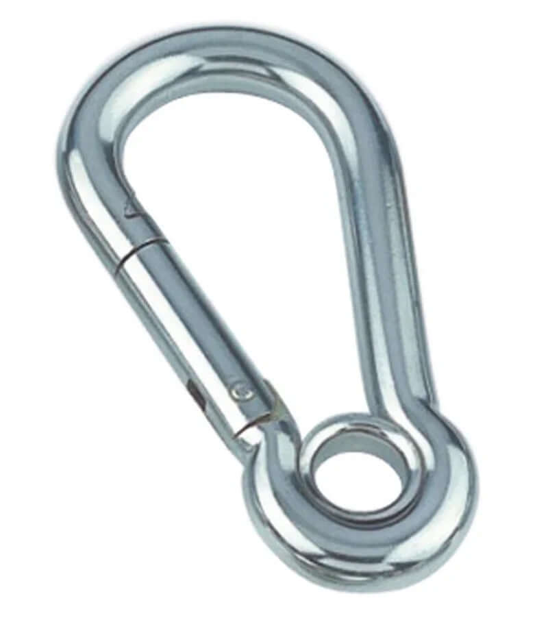 Mousqueton à oeil Inox A4 en acier inoxydable A4, diamètre 8 mm, longueur 50 mm, œil renforcé.
