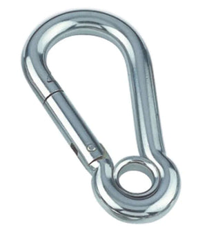 Mousqueton à oeil Inox A4 en acier inoxydable A4, diamètre 8 mm, longueur 50 mm, œil renforcé.