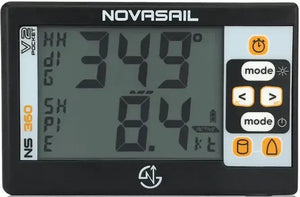 Affichage de données du compas de régate speedo NS360 Pocket V2 avec écran LCD et boutons de commandes.