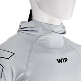 Overtop HOODED UV RASHGUARD LONG SLEEVE close-up showing integrated hood and collar design.