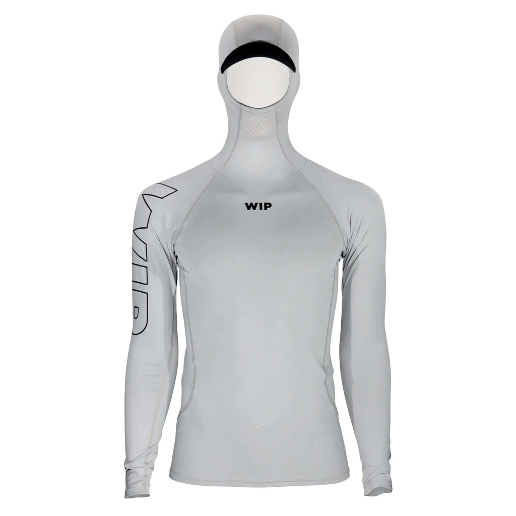 Overtop HOODED UV RASHGUARD LONG SLEEVE en polyamide spandex léger avec cagoule intégrée pour protection UV.