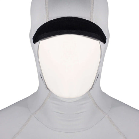 Overtop HOODED UV RASHGUARD LONG SLEEVE with integrated hood and neoprene visor for UV protection.