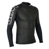 Overtop LONG SLEEVE HYBRID, black long sleeve shirt with innovative materials for protection and flexibility.