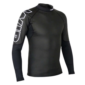 Overtop LONG SLEEVE HYBRID, black long sleeve shirt with innovative materials for protection and flexibility.