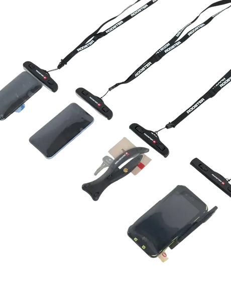 Pochette étanche pour téléphone portable avec fenêtres ClearView™ et dispositif de sécurité Rooster.