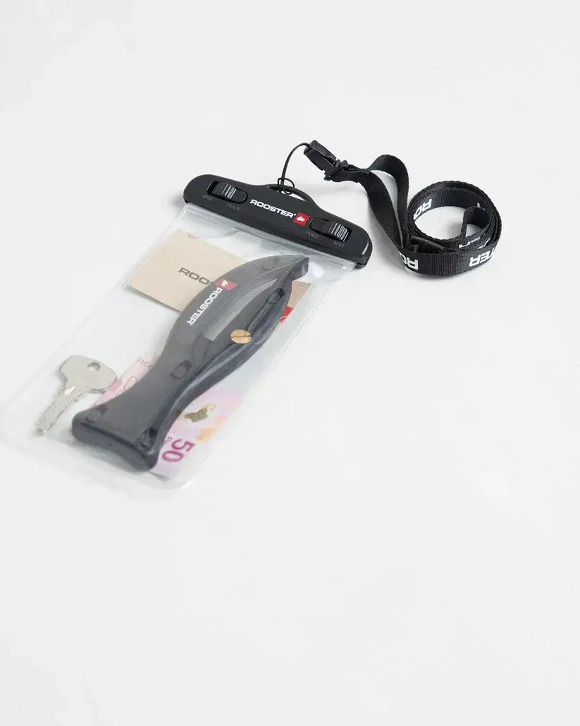 Pochette étanche pour téléphone portable Rooster avec lanière et rangement pour clés.
