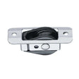 Bullet à encast. 29 mm plat.inox, poulie en inox avec rouleau pour guidage des bosses.