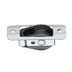 Bullet à encast. 29 mm plat.inox, poulie en inox avec rouleau pour guidage des bosses.