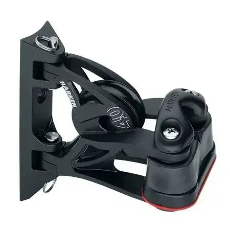 Poulie Carbo 40 mm pivotante à taquet Harken vue de côté, installation facile pour voiliers et catamarans.
