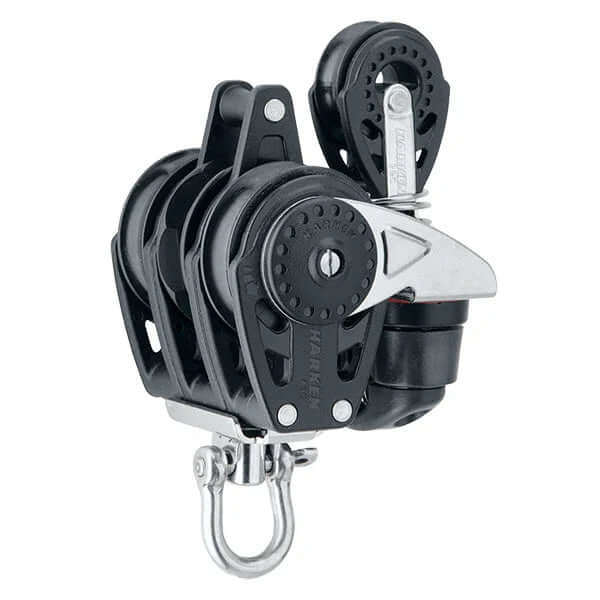 Poulie Carbo 40 mm triple Ratchet taquet Ringot + 352 avec réas et connecteur en acier.