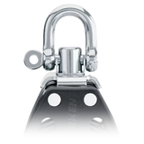Poulie Carbo 57 tri/ Ratcha/rgt/taq de Harken, vue rapprochée du mécanisme et de la base en noir.