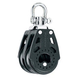 Poulie Carbo double 40 mm avec conception compacte et faible coefficient de friction, 94 mm de longueur totale.