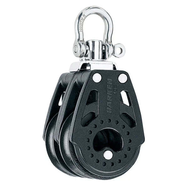 Poulie Carbo double 40 mm avec conception compacte et faible coefficient de friction, 94 mm de longueur totale.