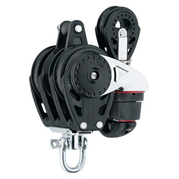 Poulie Carbo ratchamatic 57 mm triple taq/rgt 2630 + 2659 (8:1) vue détaillée du produit avec réa et mécanisme de cliquet.