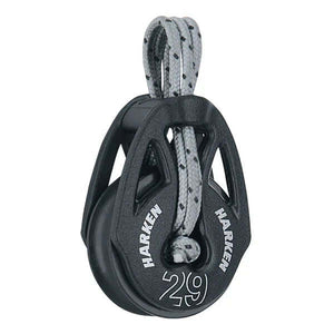 Poulie Carbo T2 lashing 29 mm avec réa de 29 mm et cordage, spécifications techniques incluses.
