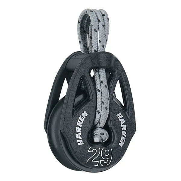 Poulie Carbo T2 lashing 29 mm avec réa de 29 mm et cordage, spécifications techniques incluses.