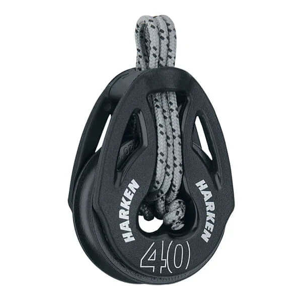 Poulie Carbo T2 lashing 40 mm de Harken avec cordage, légère et polyvalente pour navigation.