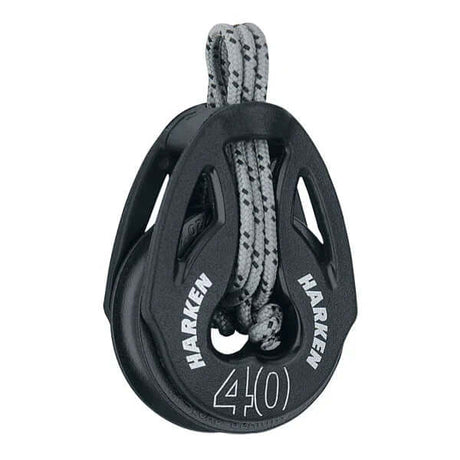 Poulie Carbo T2 lashing 40 mm de Harken avec corde grise, légère et résistante, idéale pour l'ajustement des voiles.