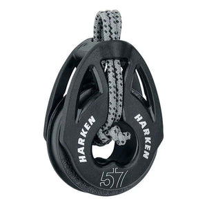 Poulie Carbo T2 lashing 57 mm avec corde, design en matériaux composites, fixation par transfilage.