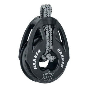 Poulie Carbo T2 lashing 57 mm avec corde, design en matériaux composites, fixation par transfilage.
