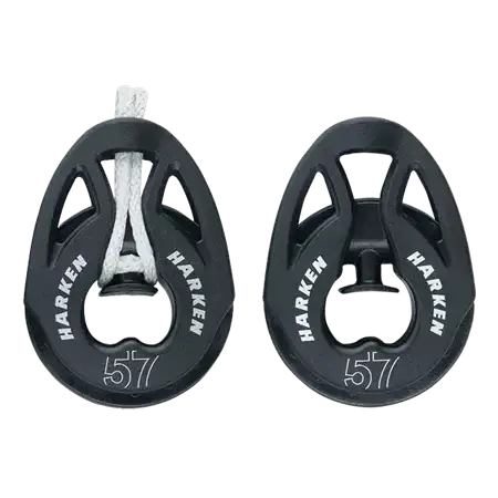 Poulie Carbo T2 loop 57 mm, conçue en composite léger, montrant le réa de 57 mm et un cordage en place.