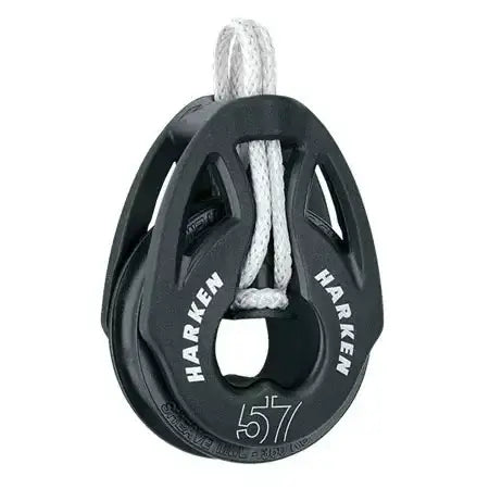 Poulie Carbo T2 loop 57 mm avec corde blanche intégrée, conçue en matériaux composites pour légèreté et résistance.