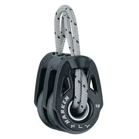 Poulie double FLY 18 mm de Harken avec cordage. Ultra-résistante et légère pour voiliers sportifs.