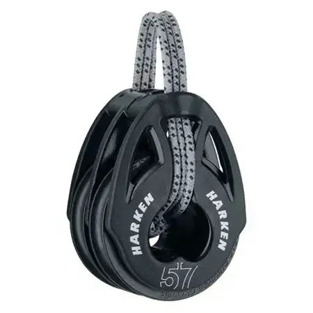 Poulie double T2 lashing 57 mm avec cordage, spécifications techniques, dimension de réa 57 mm, poids 107,5 g.