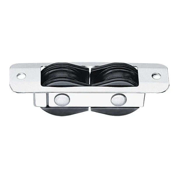 Poulie double inox encastrable vue de dessus, conçue pour un guidage fiable et rapide.