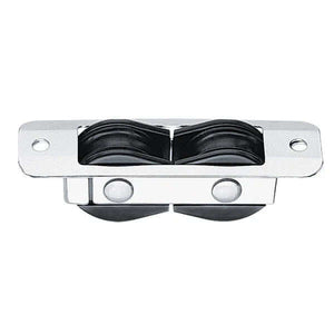 Poulie double inox encastrable vue de dessus, conçue pour un guidage fiable et rapide.