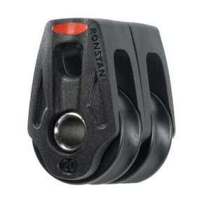 Poulie réa 20mm - Orbit - double vue détaillée, système d'attache par lashing, en polymère haute résistance.