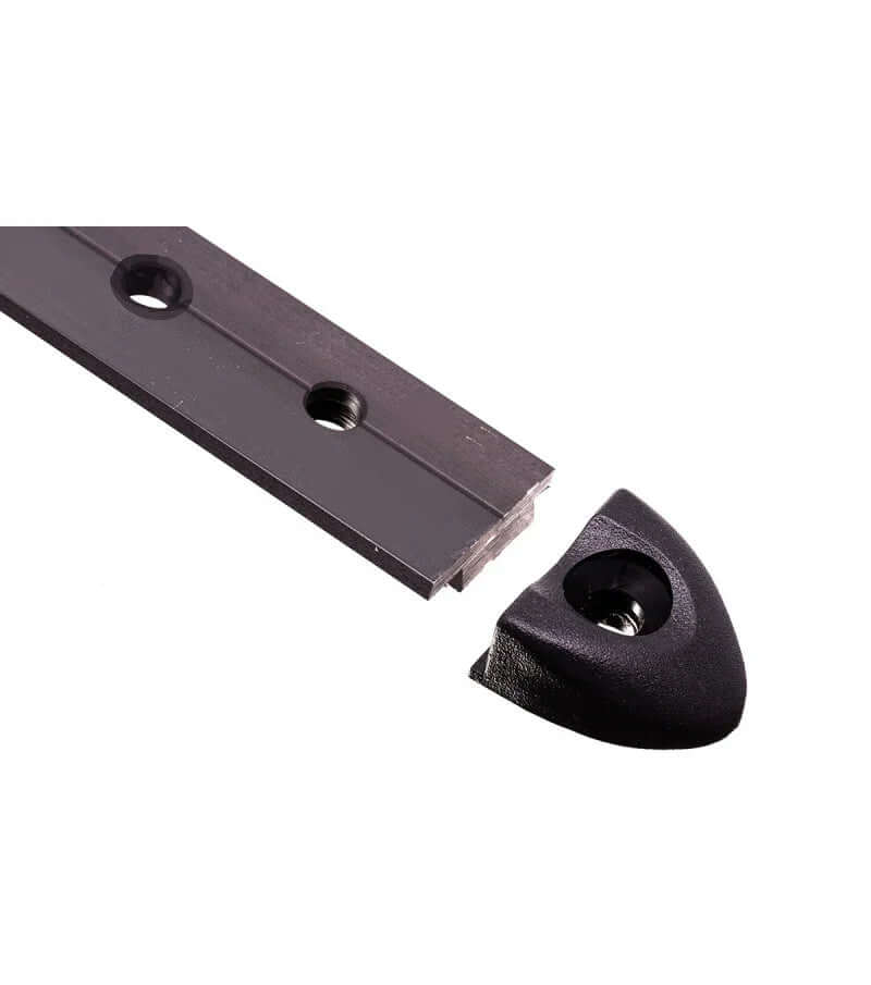 Rail en T 25mm X 910mm avec embout noir et fixation, aluminium anodisé, largeur 25mm, longueur 910mm.