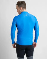 Rash Top-Long Sleeved view from the back, featuring a blue technical fabric design and long sleeves.